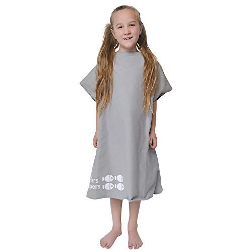 tiddlers & nippers Kids Microfibre Hooded Towel/Poncho | Colours: Blue/Pink/Grey Lightweight, Super Absorbent Microfiber & Quick Drying | Ideal For Beach, Pool, Holidays & Travel (Grey, 5-10 Years)