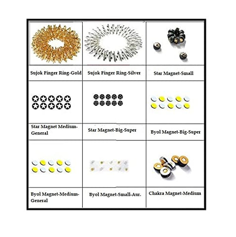 ACi Sujok Magnets Set of 10 BYOL (General, Medium, Small), Star (General, Medium, Small), Chakra with Sujok Finger Ring Medium Combo Set