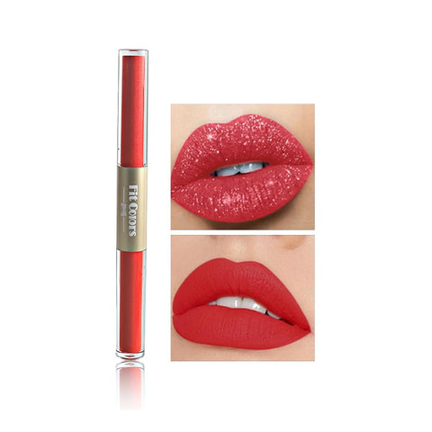 AKARY Waterproof Matte & Shimmer Liquid Lipstick, Dual-ended Highly Pigmented Long Lasting Lip Gloss Lip Tint Stain with Smudge-proof Matte & Shimmer Finish, Hot Sexy Colors Lip Paint Lipstick, 05