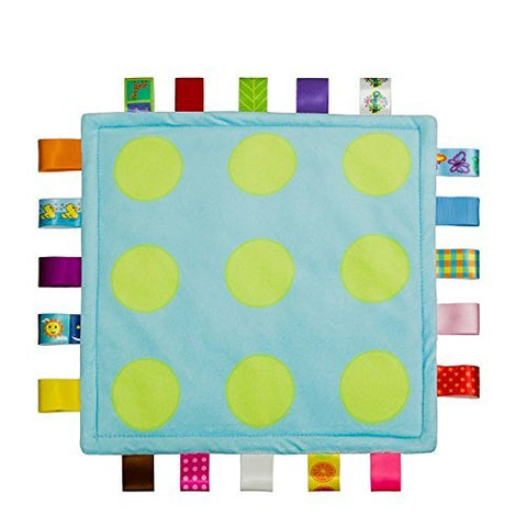 Almondcy Baby Tag, Taggy Blanket - Blue with Green Point - with Plain Green Textured Underside