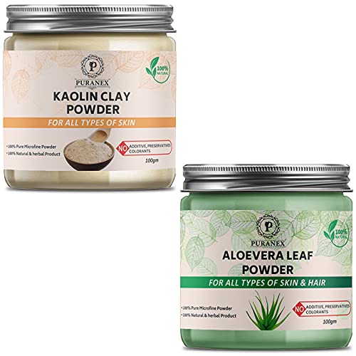 Puranex Pure & Natural Kaolin Clay Powder & Aloe Vera Leaf Powder 100gm (Combo Pack of 2) 200Gm