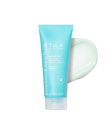 TULA Skin Care Acne All-Star - Non-Irritating 3-in-1 Cleanser, Mask & Spot Treatment, Prevents Acne & Purifies Skin, Contains Sulfur, Willowbark, Green Tea, Sea Water, 4 oz.