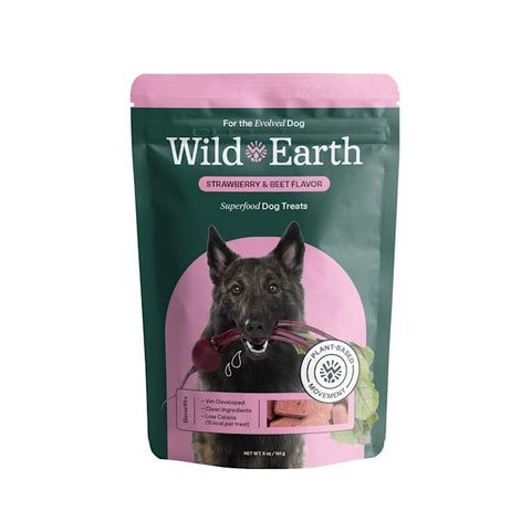 Wild Earth Superfood Dog Treats, Plant Based Dog Treats with Omega Acids, Prebiotics & Koji Protein, No Fillers, Veterinarian-Developed, Strawberry & Beet Flavor