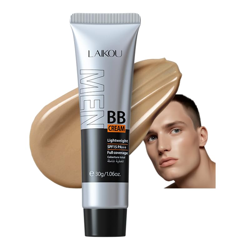 AKARY Hydrating Men BB Cream SPF 15 PA++, Full-Coverage Foundation&Concealer, Mens Face Moisturizer Cream Evens Skin Tone, Oil Control and Cover Flaws, Natural Finish for All Skin Types, Tan 320