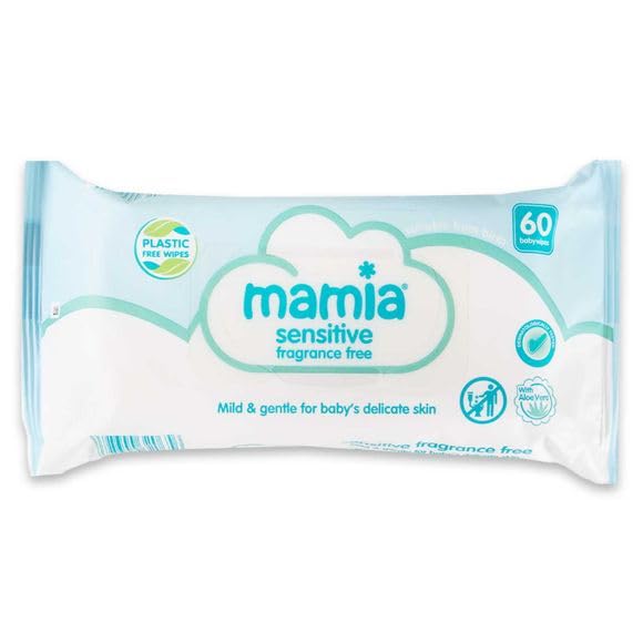 12x Mamia Sensitive Fragrance Free Wipes 60 Pack