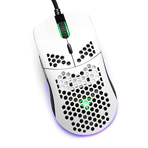 YEYIAN Link Ergonomic 16.8M RGB Optical Laser Gaming Mouse with Honeycomb Shell Grip, 7 Program Button, 1ms Response Time, 6 DPI Mode 500-7200, 5M Clicks, 5.5ft Braided Cable Wired USB, PC Mac Laptop