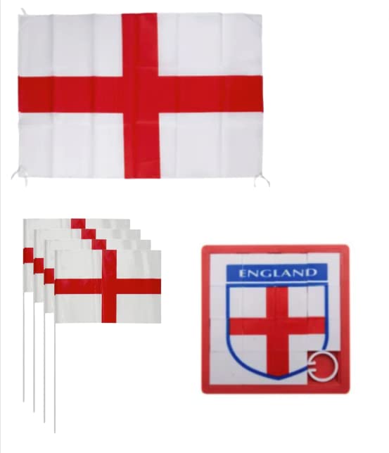 Euro 2024 Football Decorations St George England Flag with String 76cm x 50cm PLUS x4 St George Plastic Hand Flags with Sticks 12ÃƒÆ’Ã‚Â¢ÃƒÂ¢Ã¢â‚¬Å¡Ã‚Â¬Ãƒâ€šÃ‚Â x 8ÃƒÆ’Ã‚Â¢ÃƒÂ¢Ã¢â‚¬Å¡Ã‚Â¬Ãƒâ€šÃ‚Â & 8x8cm Sliding Badge Puzzle