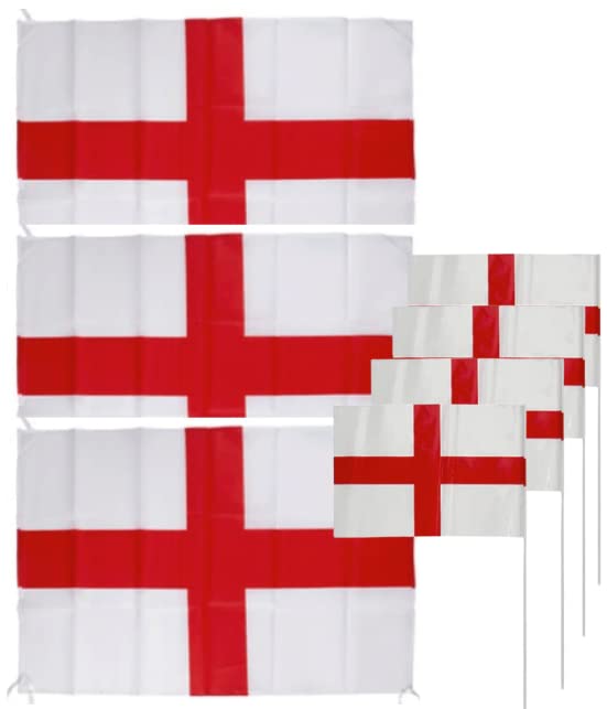 Euro 2024 Football Decorations X3 St George England Flags with String 76cm x 50cm PLUS x4 St George Plastic Hand Flags with Sticks 12ÃƒÆ’Ã‚Â¢ÃƒÂ¢Ã¢â‚¬Å¡Ã‚Â¬Ãƒâ€šÃ‚Â x 8ÃƒÆ’Ã‚Â¢ÃƒÂ¢Ã¢â‚¬Å¡Ã‚Â¬Ãƒâ€šÃ‚Â