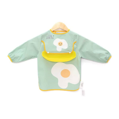 JOYTO Premium Full Cover Long Sleeve Waterproof Bib, for Baby and Toddler 6-36 months, Easy to Clean, Food Catcher Detachable - Egg Design