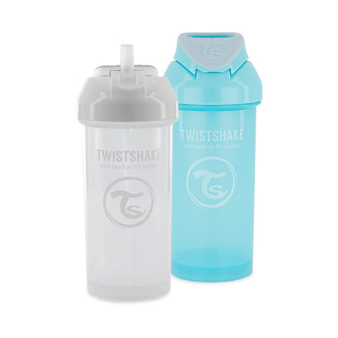 Twistshake 2X Baby Sippy Cup with Straw - 360ml | Leak Proof Water Bottle | Non-Spill Straw Cup | BPA-Free | Training Cup for Kids & Toddlers | White Blue