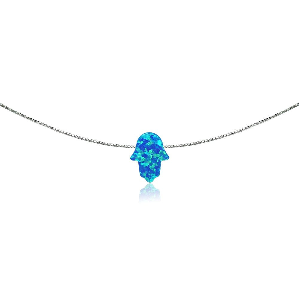 B. BRILLIANT Hamsa Necklace for Women Sterling Silver Opal Blue Hamsa Necklaces Stacking Holiday Gift Birthday