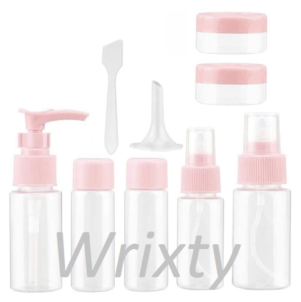 Wrixty Multi Purpose Clear Plastic Portable Empty Travel Refillable Cosmetic Pressing Spray Toiletries Liquid Containers Bottles & Jar (9 Pcs/Set, Multi Color)