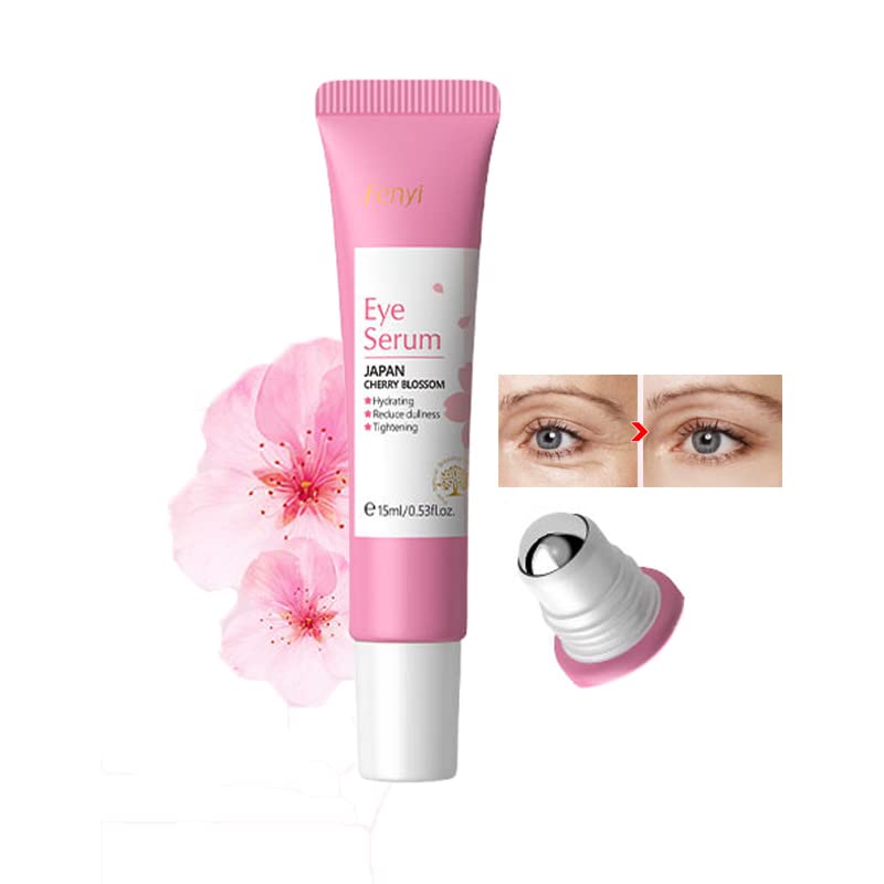 AKARY Cherry Blossom Eye Roller Serum Eye Moisturizer, Deep Hydration Eye Serum with Caffeine and Sodium Hyaluronate, Under Eye Cream to Reduce Dark Circles, Fine Lines, Smoothing Skin Care Treatment