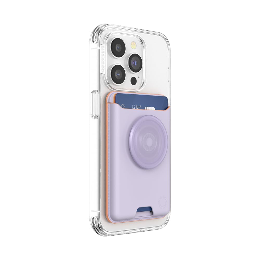 PopSockets Softgoods Phone Wallet with Expanding Grip and Adapter Ring for MagSafe, Phone Card Holder, Wireless Charging Compatible, Wallet Compatible with MagSafeÂ® - Lavender