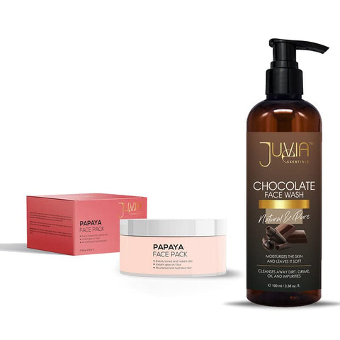 JUVIA ESSENTIALS Papaya Face Pack 200-g, Chocolate Face Wash 100ml, Skin Care Combo, for men and women daily use