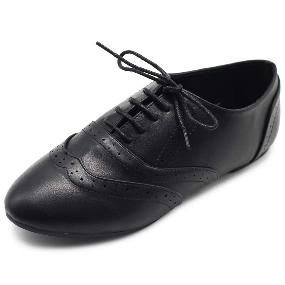 Ollio Women's Shoe Classic Lace Up Dress Low Flat Heel Oxford black Size: 8 UK