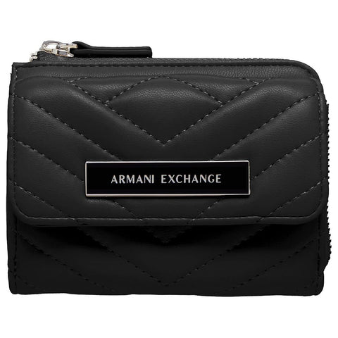 Armani Exchange Women's Victoria, Essential, Metal Logo Plate Travel Wallet, Black, Standard Size, Casual