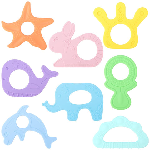 BEBOAN 8 Pack Teething Toys for Baby, Soft Silicone Baby Teething Toys Set, Baby Teething Ring Freezable with BPA Free Multi-Shape Baby Teether Gifts Easy to Grip for Baby Boy Girl 3 Months +