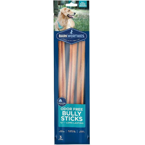 Barkworthies OdorFree 12" Bully Stick Dog Treats (3 Chews)