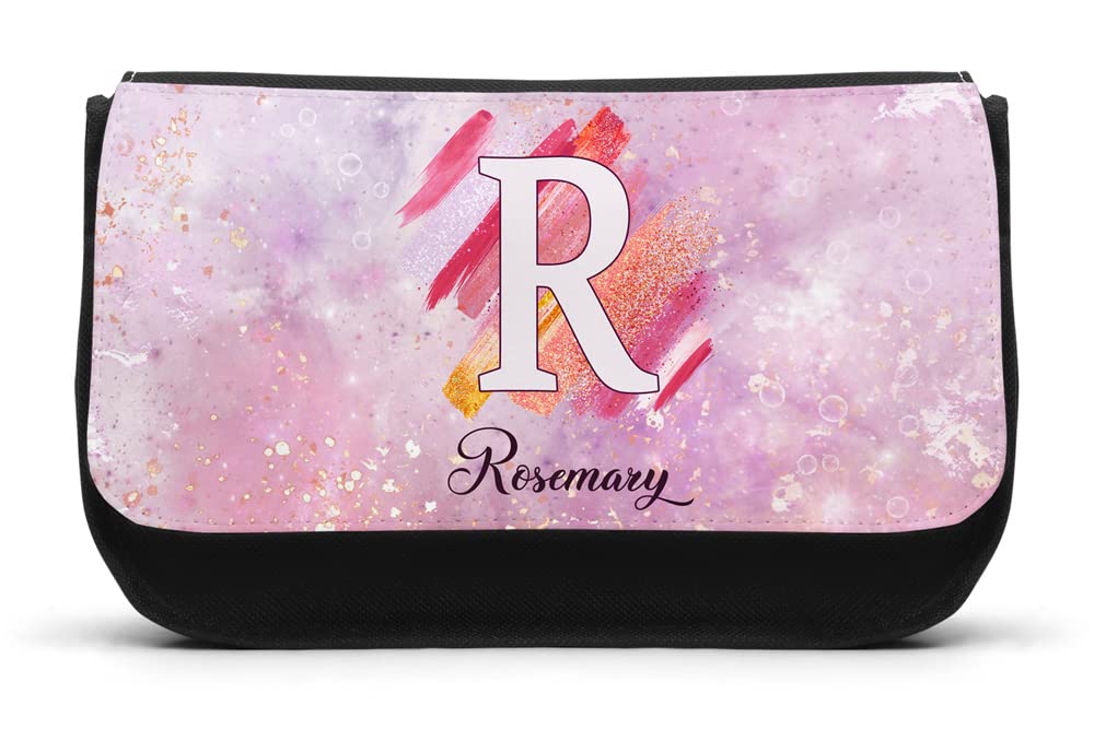 EnvyFone Personalised Pencil Case - Liquid Marble Purple Glitter Effect - Add Name and Initial - School Stationary/Makeup Bag - Girls/Ladies - Gift