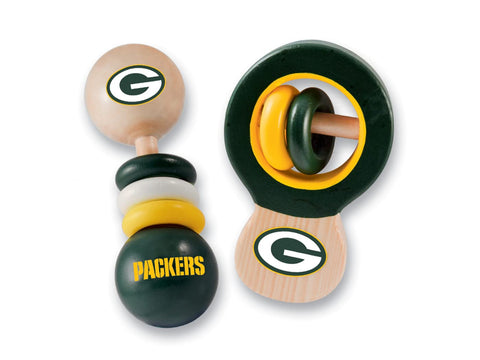 BabyFanatic Wood Rattle 2 Pack - NFL Green Bay Packers - Officially Licensed Baby Toy Set