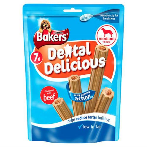 Bakers 7 Dental Delicious Medium 10-25kg with Beef 200g Dog Snacks Case of 6