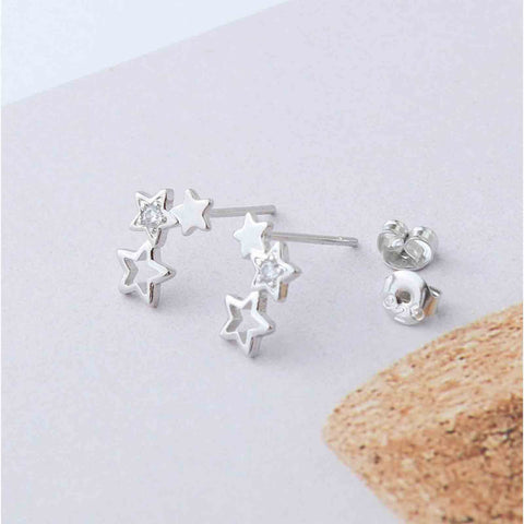 Yheakne Boho Rhinestone Star Ear Climber Earrings Silver Cluster Star Earrings Minimal Crawler Earrings Vintage Studs Earrings Jewelry for Women and Girls