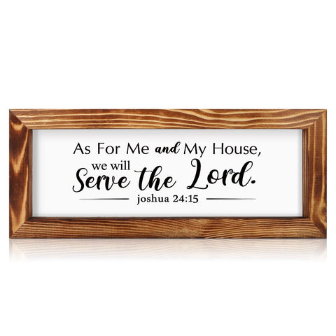 TOARTi Framed Wooden Bible Verses Sign Wall Decor (15.8"x6.3"), Farmhouse Christian Scripture Wall Art, Serve the Lord Joshua 24 15 God Plaque for Mother's Day/Housewarming Gift