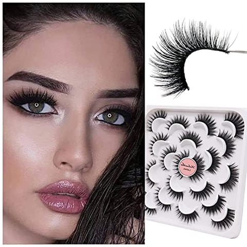 Veleasha Lashes 10 Pairs Natural Fluffy False Eyelashes Soft Wispy Lashes 3D Faux Mink Lashes Pack (T52)