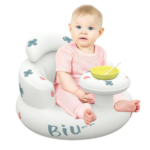 Mineup Baby Inflatable Seat for Babies 3-36 Months, Built in Air Pump Infant Back Support Sofa, Baby Support Seat Summer Toddler Chair for Sitting Up, Baby Shower Chair Floor Seater (Strawberry)