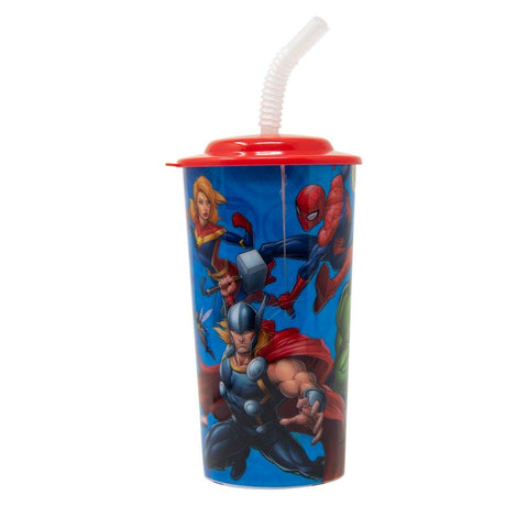 Marvel Avengers 16oz Tumbler w/Lid & Flexible Straw Superhero On-The-Go Travel Drinkware Vibrant Captain Spiderman Thor Collectible Party Favor - Drinking Accessory For Kids (3 Items)