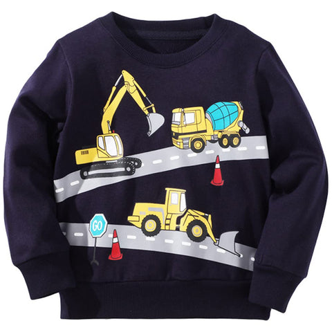 Little Hand Boys Jumper Digger Dinosaur Sweatshirt Kids Cute Cotton Long Sleeve Tops T-Shirt Toddler Clothes for Age 3-4 Years