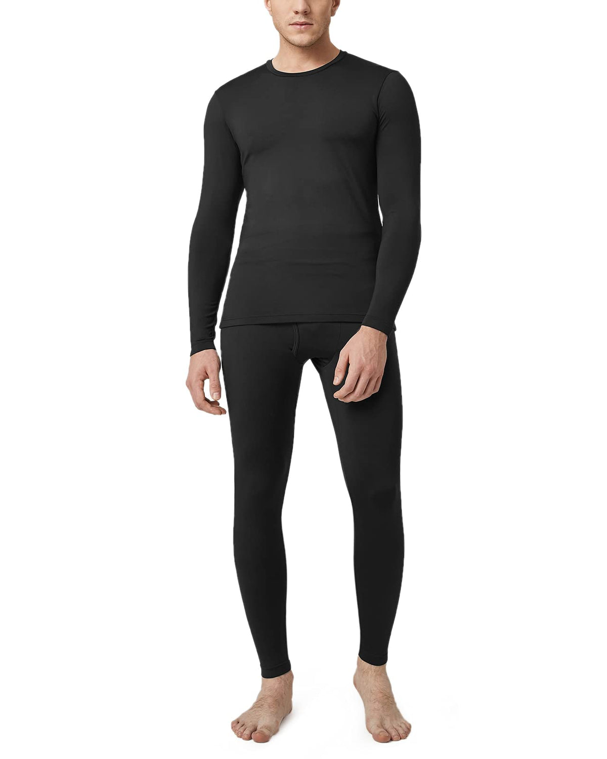 LAPASA Mens Lightweight Thermal Underwear Set, Fleece Lined Long Sleeve Long Johns Top and Bottom, Soft Warm Base Layer Set M11, Black, L