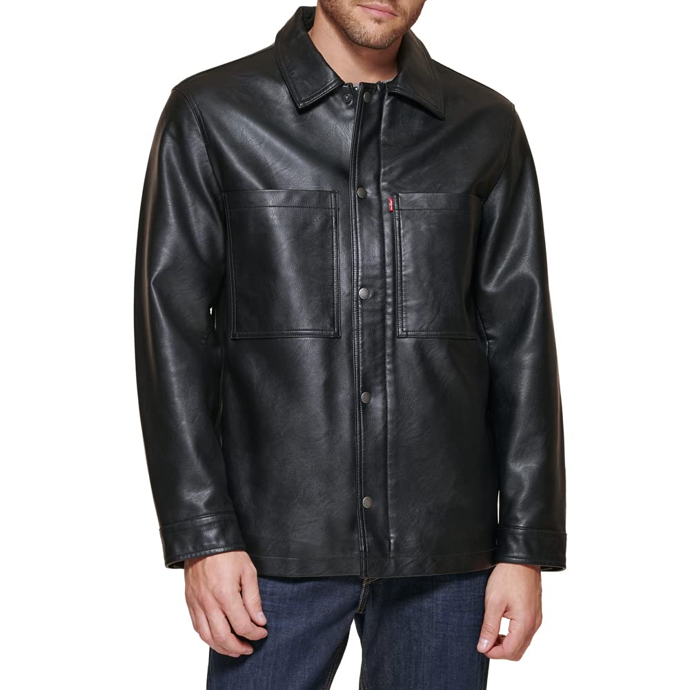 Levi's Men's Faux Leather Oversized Shirt Jacket, Black, Small