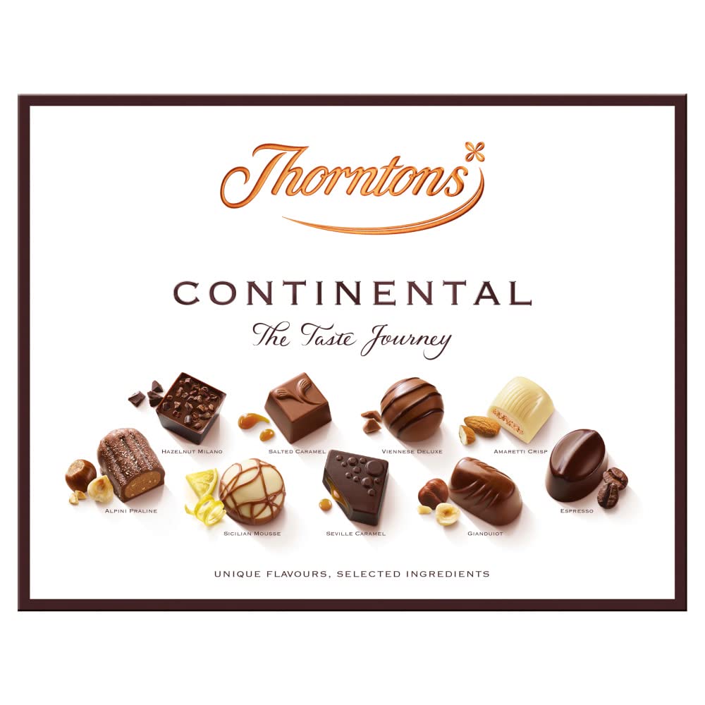 Thorntons Continental Chocolate Gift, Perfect for Sharing, Valentines Gifts for Women and Men, Unique Flavours Milk, White, Dark Chocolate, 264g