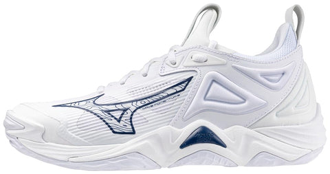 Mizuno Wave Momentum 3 Women's Volleyball Shoe, White-Navy, 8