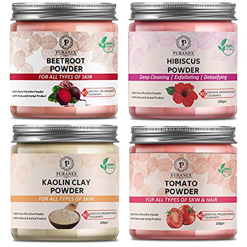 Puranex Pure & Natural Beetroot Powder & Hibiscus Powder & Kaolin Clay Powder & Tomato Powder-100gm (Combo Pack OF 4) 400gm