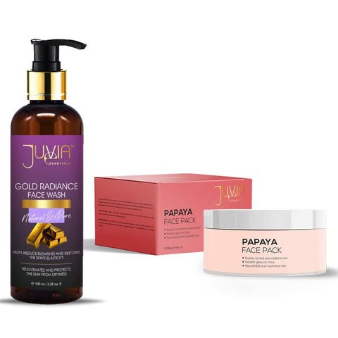 JUVIA ESSENTIALS Gold Radiance Face Wash 100ml, Papaya Face Pack 200-g, Skin Care Combo apply for skin brightning, for reduce wrinkles