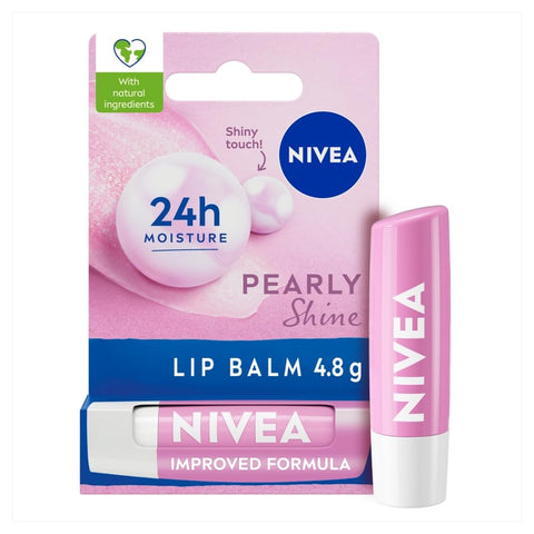 NIVEA Pearly Shine Lip Balm (4.8g), Lip Balm with Shea Butter, Natural Oils and Vitamins, Provides 24h Moisture and a Glamorous Shiny Touch, Nourishing Lip Care