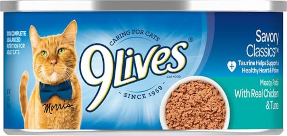 9Lives Meaty PatÃƒÆ’Ã†â€™Ãƒâ€ Ã¢â‚¬â„¢ÃƒÆ’Ã¢â‚¬Â ÃƒÂ¢Ã¢â€šÂ¬Ã¢â€žÂ¢ÃƒÆ’Ã†â€™ÃƒÂ¢Ã¢â€šÂ¬Ã…Â¡ÃƒÆ’Ã¢â‚¬Å¡Ãƒâ€šÃ‚Â© With Real Chicken & Tuna Wet Cat Food, 5.5 Ounce Can (Pack of 24)