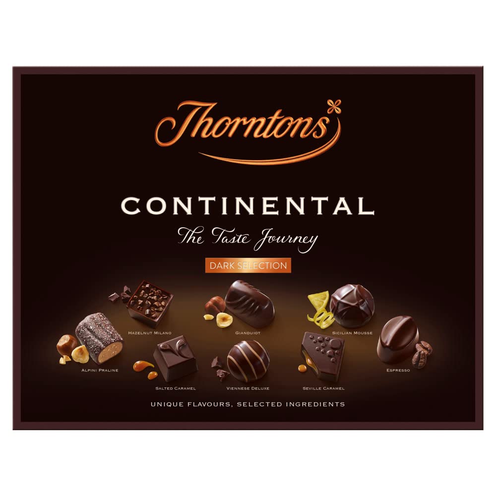 Thorntons Continental Dark Chocolate Gift Box, Chocolate Hamper, Christmas Chocolate, Inspired by European Flavours, Assorted Dark Chocolates, 264g