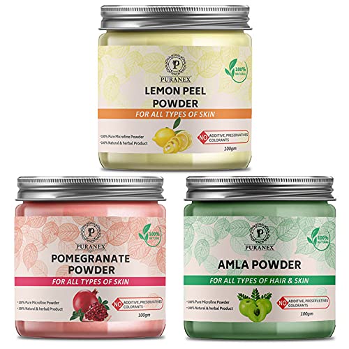 Puranex Pure & Natural Lemon Peel Powder & Pomegranate Powder & Amla Powder 100Gm (Combo Pack OF 3) 300Gm