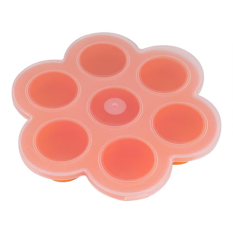 Food Freezer Container 7 Cavities Silicone Crisper Mold Reusable Storage Container Baby Food Freezer Trays with Lid (Orange)