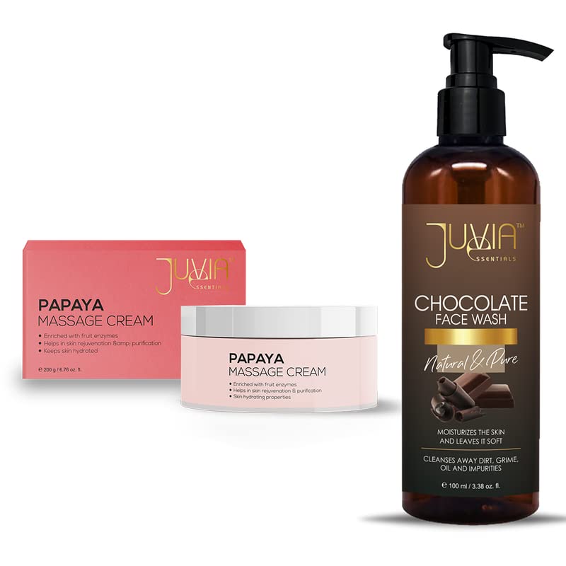 Juvia Essentials | Papaya massage cream 200g & chocolate face wash 100ml | for men and women daily use | Suitable for all skin types