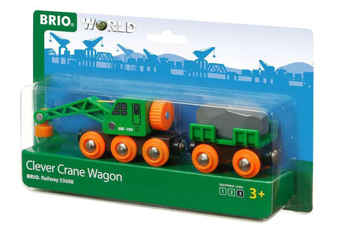 BRIO World Clever Crane Wagon for Kids Age 3 Years Up - Wooden Railway Train Accessories and Add Ons