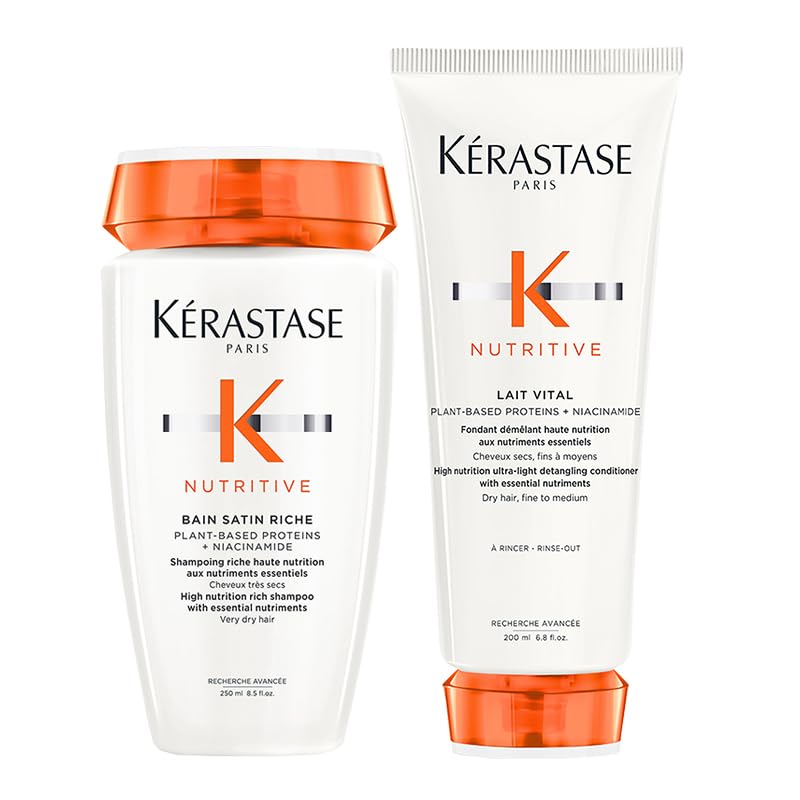 New Kerastase DUO Nutritive Bain Satin Riche High Nutrition Rich Shampoo 250ml and Lait Vital 200ml