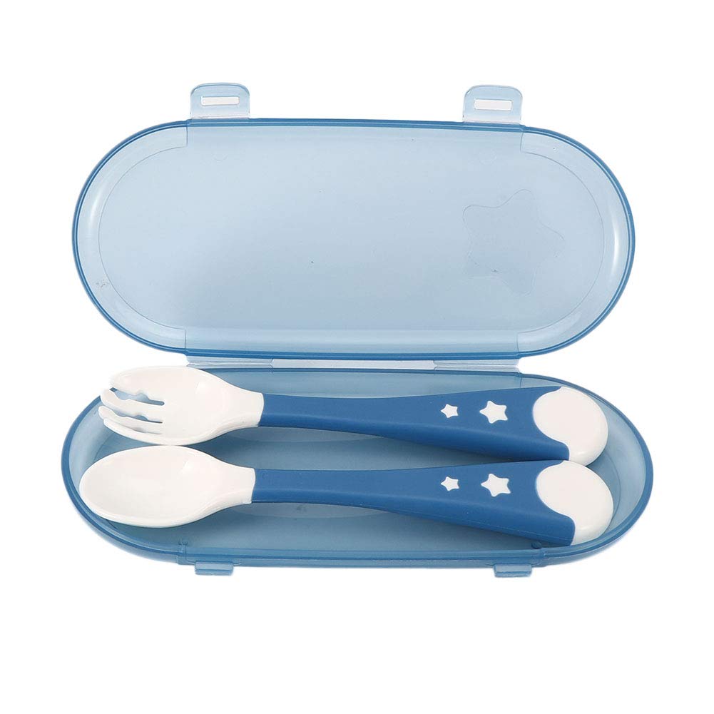 2Pcs Baby Utensils Spoon Fork, Portable Infant Feeding Training Food Fork Spoon NonÃƒÆ’Ã†â€™Ãƒâ€šÃ‚Â¢ÃƒÆ’Ã‚Â¢ÃƒÂ¢Ã¢â€šÂ¬Ã…Â¡Ãƒâ€šÃ‚Â¬ÃƒÆ’Ã‚Â¢ÃƒÂ¢Ã¢â‚¬Å¡Ã‚Â¬Ãƒâ€¹Ã…â€œSlip Baby Tableware Set with Travel Case for Weaning and Learning to Use Cutlery(Blue)