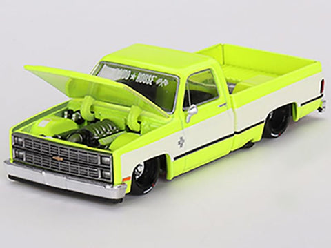 Chevy KAIDO V1 Pickup Truck Flo Yellow and White (Designed by Jun Imai) Kaido House Special 1/64 Diecast Model Car by True Scale Miniatures KHMG112