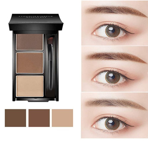 Eyebrow powder three-color brow disc waterproof eyebrow powder eyebrow makeup kit eyebrow filler to shape natural eyebrows (02# Brown, light brown, skin tone)