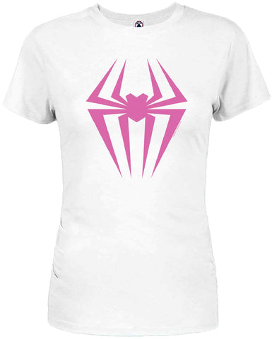 Marvel Spider-Gwen Symbol Logo Costume Juniors Womens T-Shirt(XXL, White)